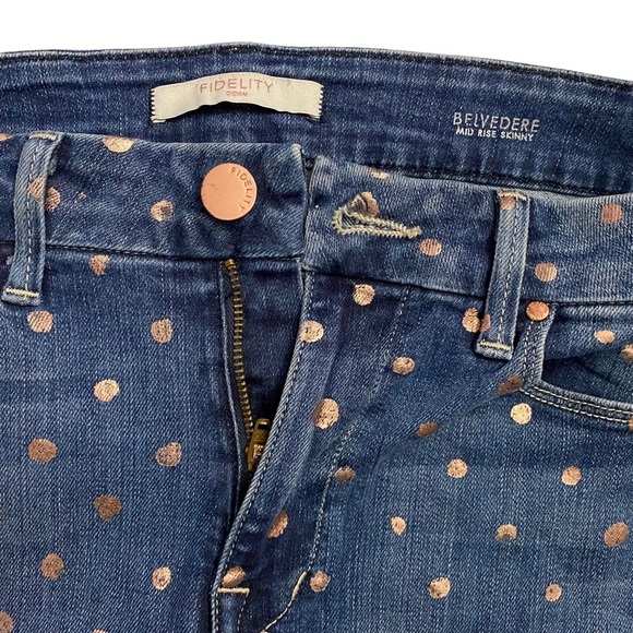 Fidelity Denim Belvedere Mid Rise Skinny Jean Rose Gold Dots 29 FLAWED Belt Loop - Picture 13 of 15